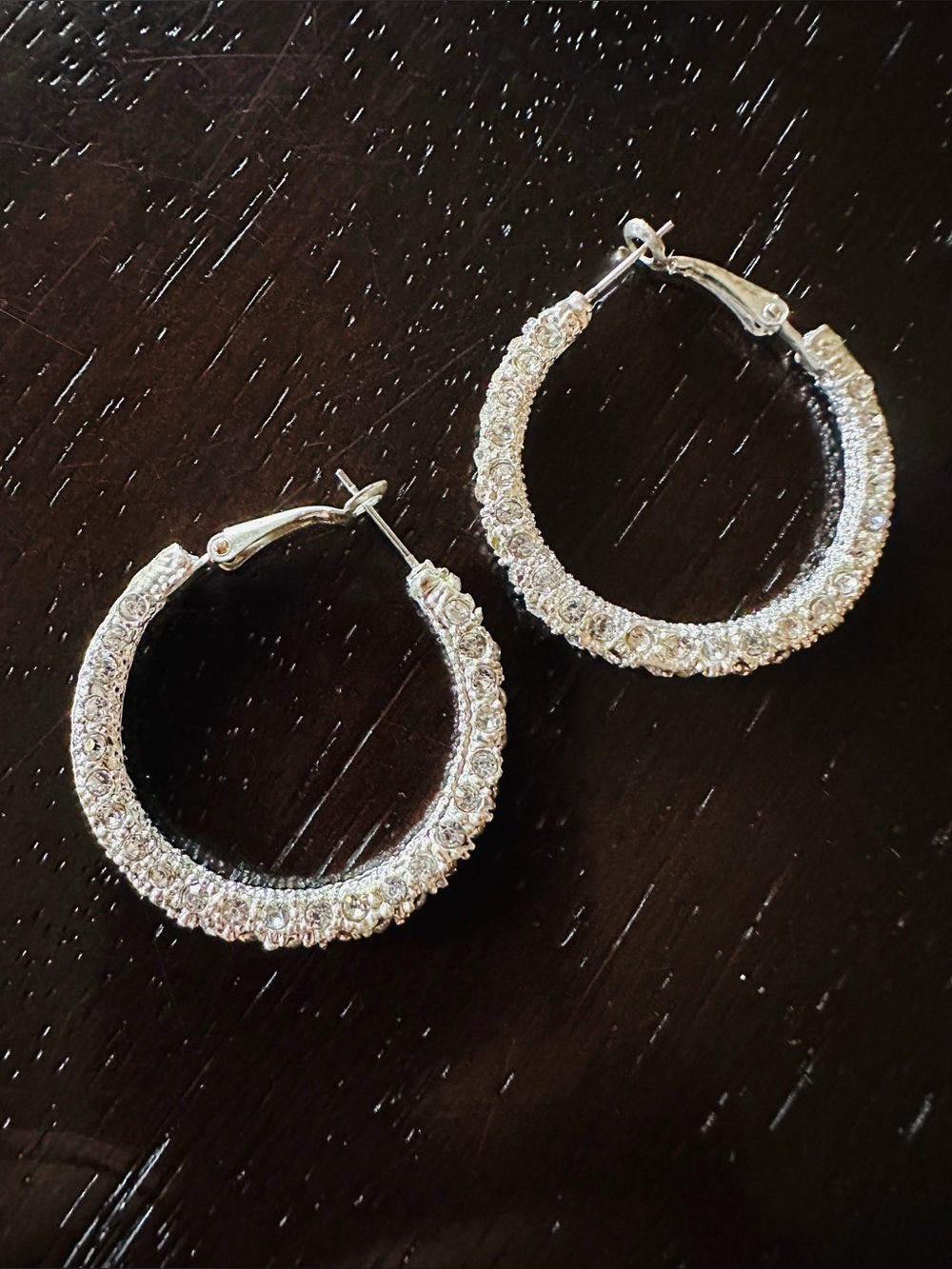 Silver Tone Rhinestone Crystal Statement Hoop Earrings